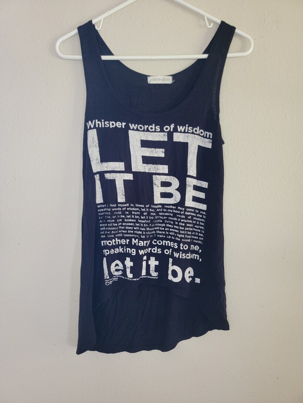 Jakes Dry Goods Beatles Let It Be Tank Top Black Womens No Size High Low Seam